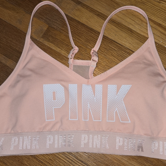PINK Victoria's Secret Other - Victoria's Secret PINK Sports Bra Womens XS Pink Racerback Mesh Logo Stretch